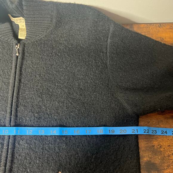 Vintage Black Boucle Wool Bomber Jacket Full Zip Womens Small Pockets Streetwear - Picture 10 of 11